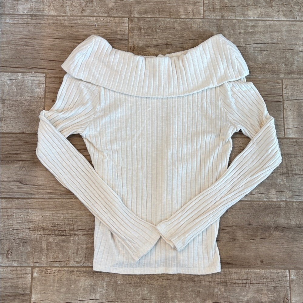 Michael Stars Off-Shoulder Ribbed Sweater - Cream - Picture 3 of 3